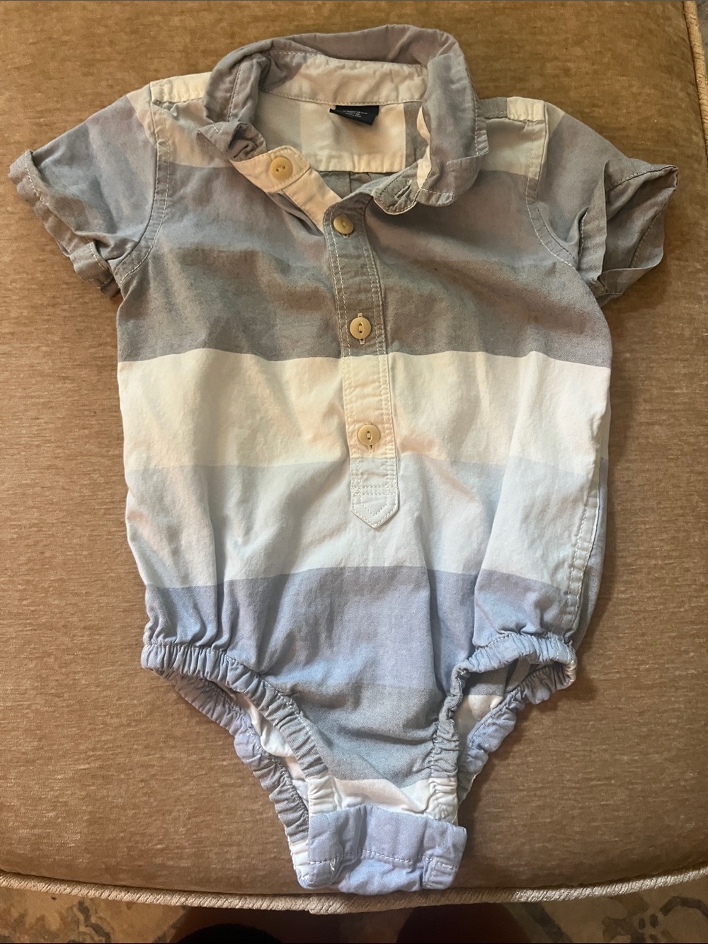 GAP Striped Cotton Baby One-Piece in Light Blue and Cream